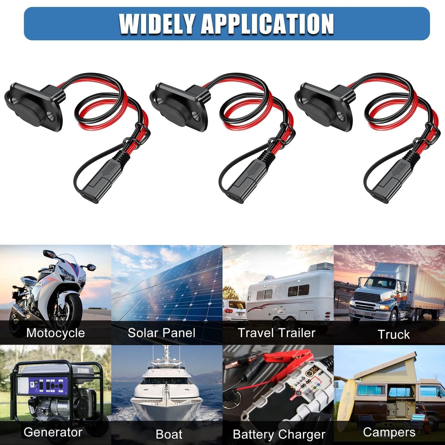 Linkstyle 3PCS SAE Quick Connector Harness, 1FT 12AWG SAE Adapter Male Plug to Female Socket Cable, Waterproof SAE Extension Cord, for Solar Panel Generator Battery Charger