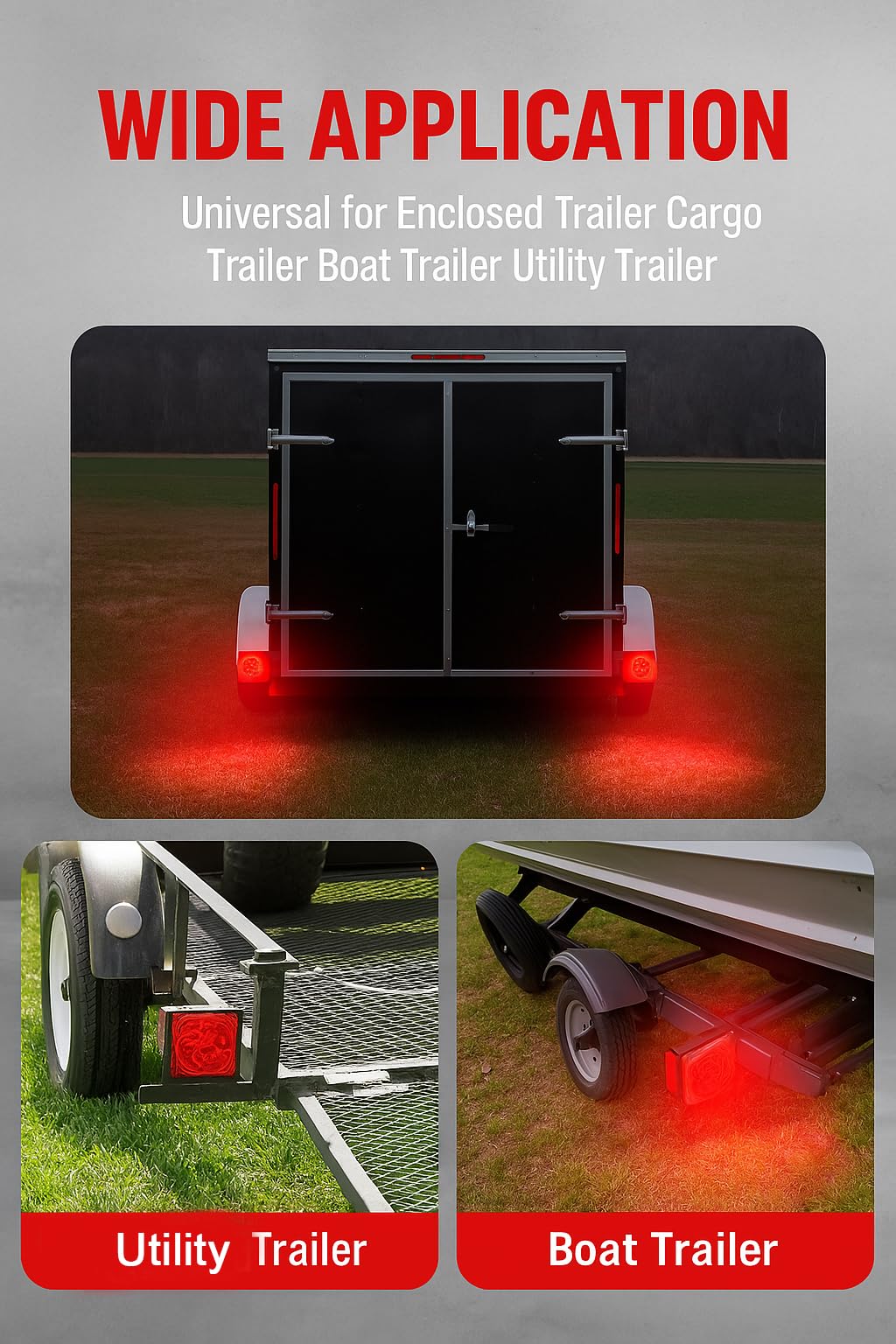 PEAKTOW Square 12V LED Submersible Left and Right Trailer Lights, Stop Turn Tail Side Marker License Lights for Utility Trailer Boat Camper RV Truck Marine, Mounting Hardware Included
