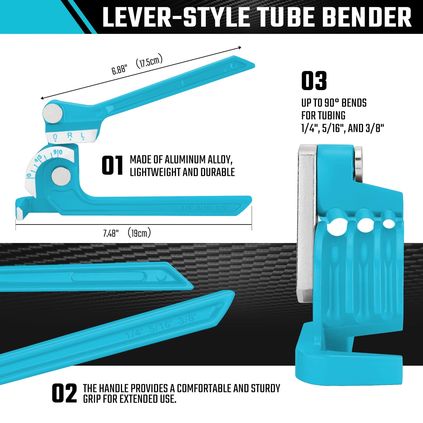 DURATECH Tube Bender, Pipe Bender, 3-IN-1, 1/4", 5/16", 3/8", for Copper, Brass, Aluminum and Thin Steel Pipes, Blue