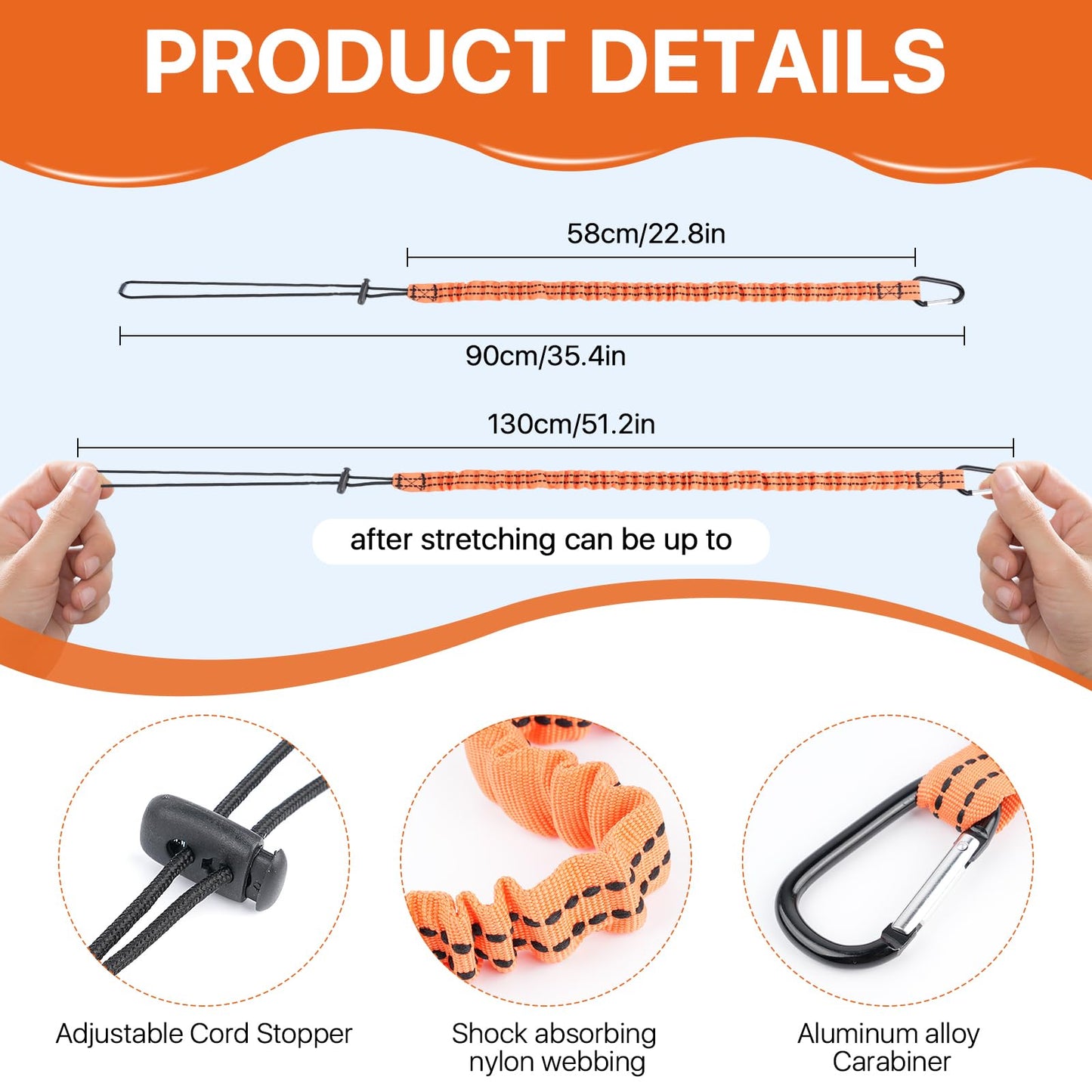 Supkiir 10 Pcs Tool Lanyard, Safety Tool Lanyard with Carabiner, Retractable Tool Lanyards with Adjustable Loop End, Fall Protection Shock Absorbing Cord (20 Lbs)