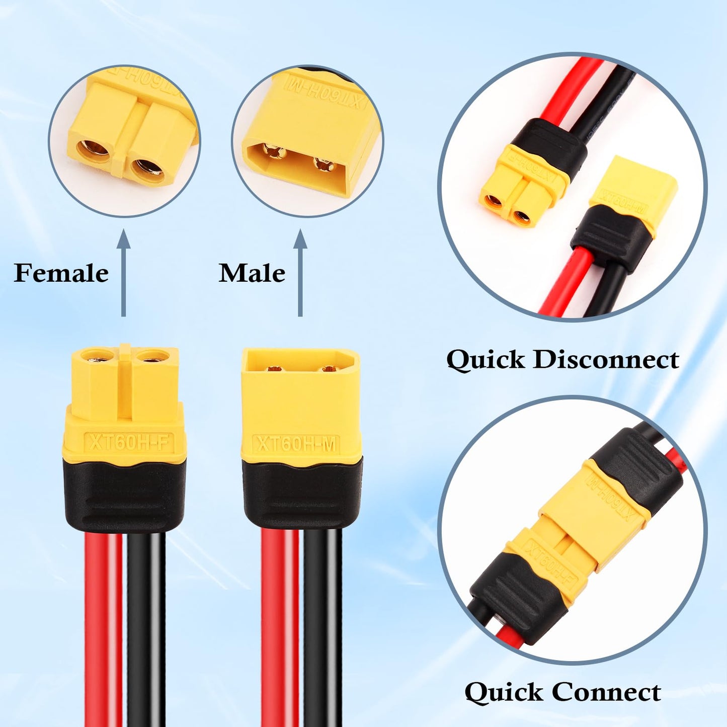 MOOKEERF XT60 Extension Cable - 10AWG 6FT with Male to Female Connector for Solar Panel, RC Battery, Portable Power Station