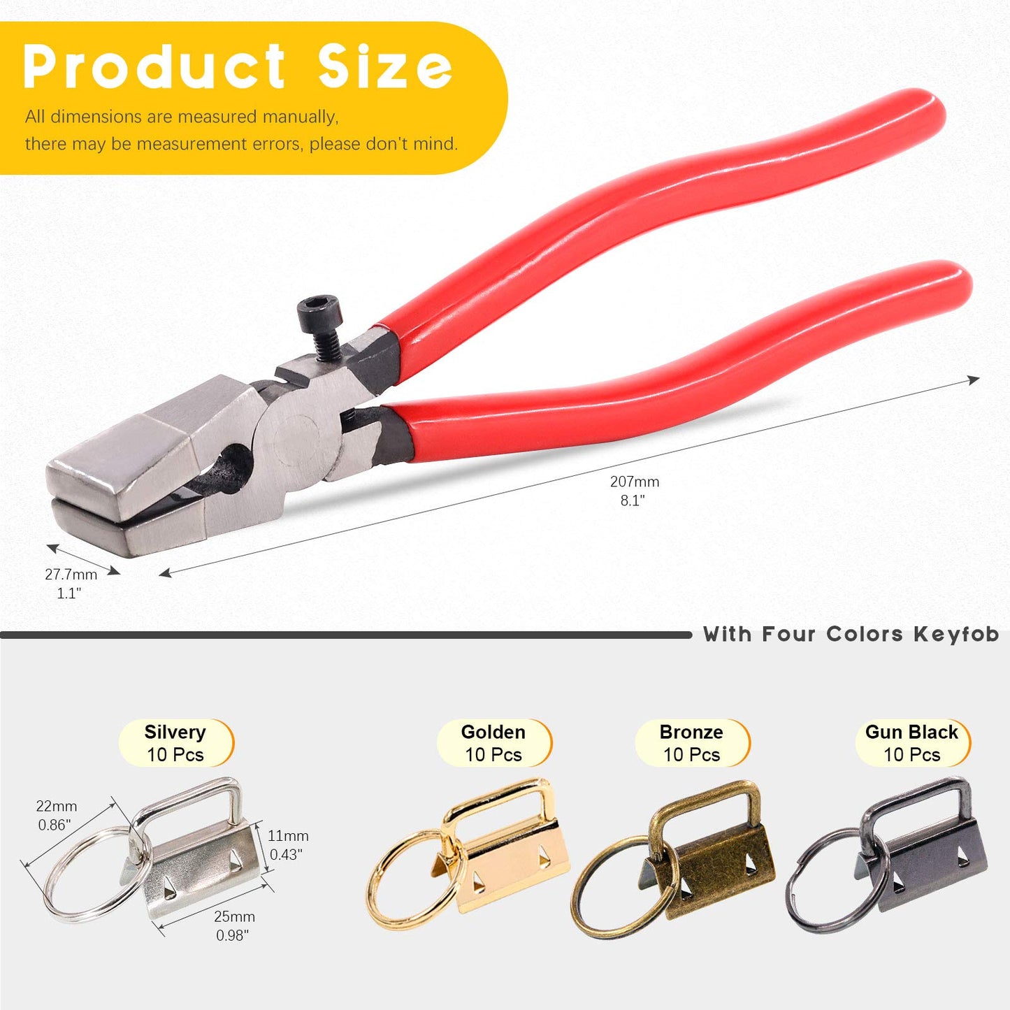 Rustark 40 Pcs 4 Colors Keyfob Hardware Set and Key Fob Pliers, Glass Running Pliers Tools with Jaws, 1" 25mm Key Fob Key Chain Wristlet with Split Ring for Key Lanyard and Key Chain Making