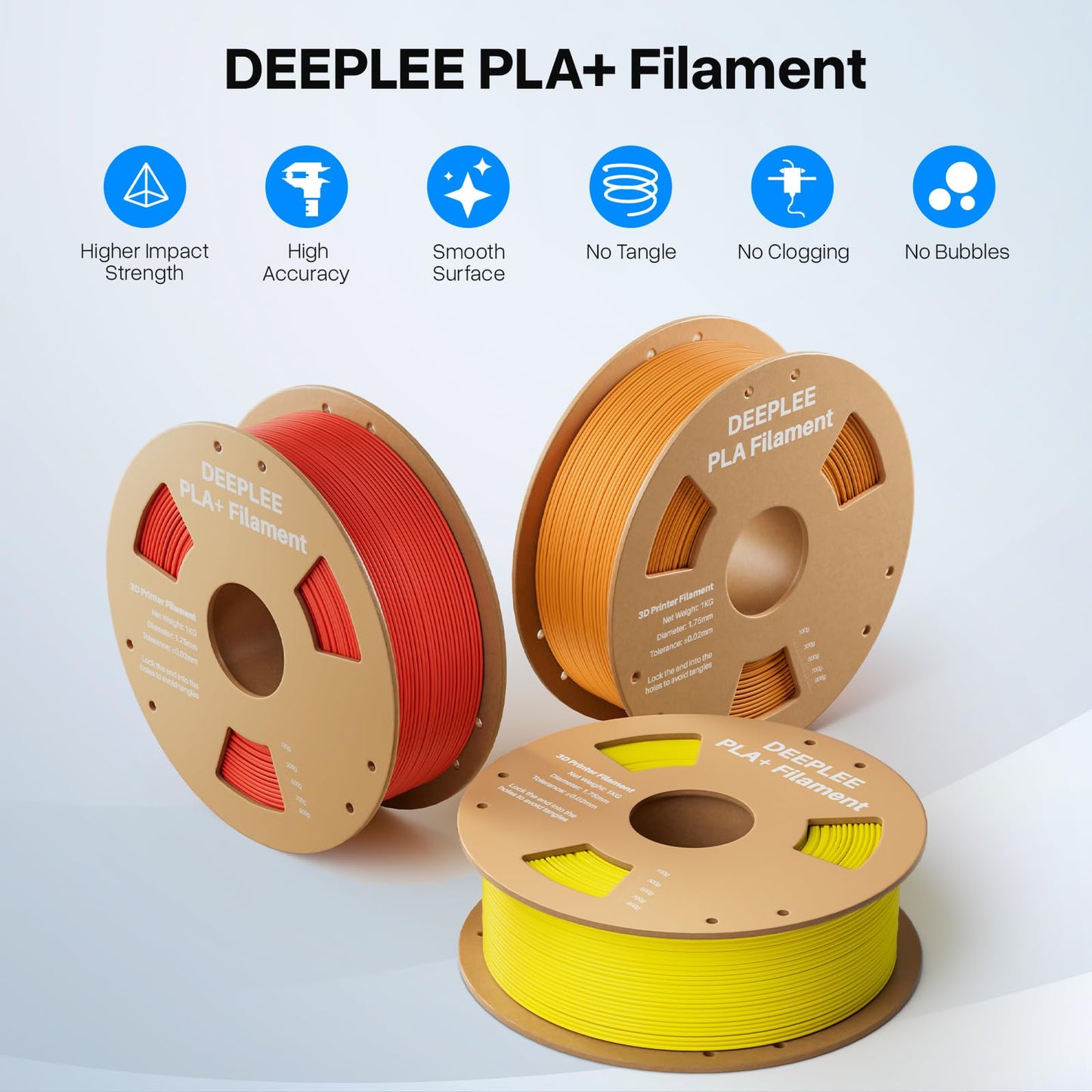 DEEPLEE PLA+ 1.75mm 3D Printer Filament, PLA Plus with Dimensional Accuracy +/- 0.02mm, Higher Strength and Toughness, Neatly Wound, No Clogging, Fits for Most FDM 3D Printers, 1KG Brown