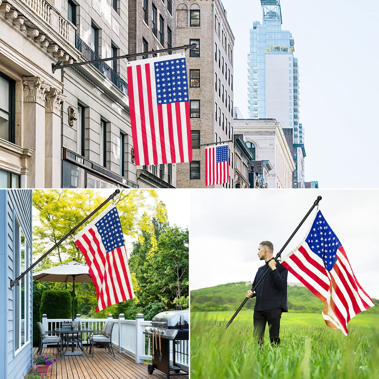 ZMTECH Flag Pole - Upgraded Bracket, 6 FT Stainless Steel Flag Poles for Outside House, Residential or Commerical, Tangle Free Flag Pole Kit for American Flag (Without Flag, Black)