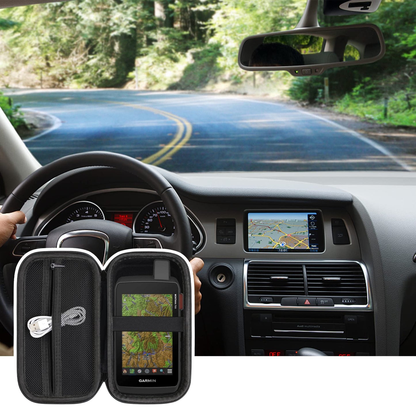 Elonbo Carrying Case for Garmin Montana 700i / 700 / 750i Handheld GPS, Handheld Satellite Communicator Travel Holder, Extra Mesh Pocket Fits USB Cable, Black.