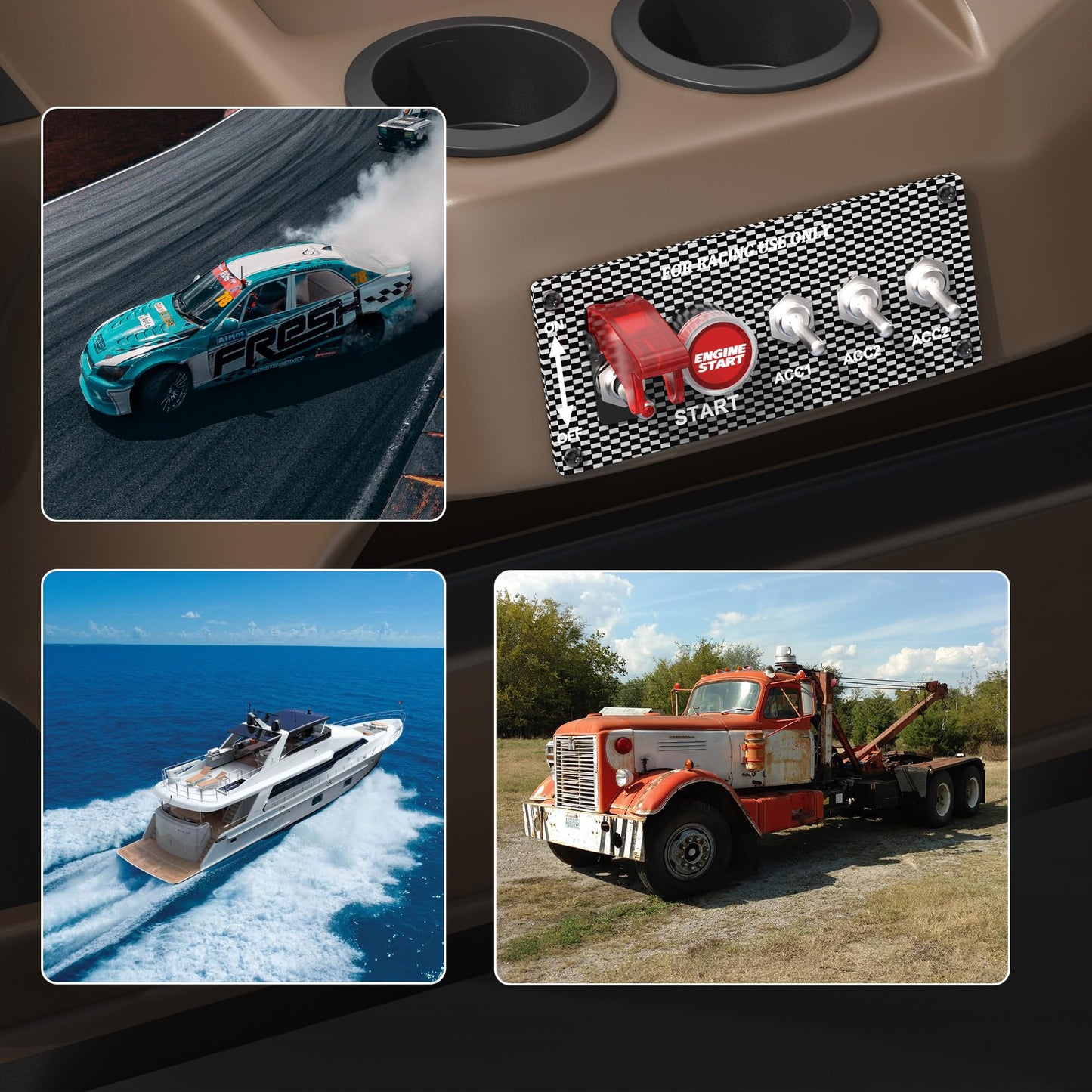 RVBOATPAT 5 in 1 Ignition Switch Panel Race Toggle Switch Panel DC 12V 30A Racing Switch Panel Push Start Ignition Kit for Car Truck