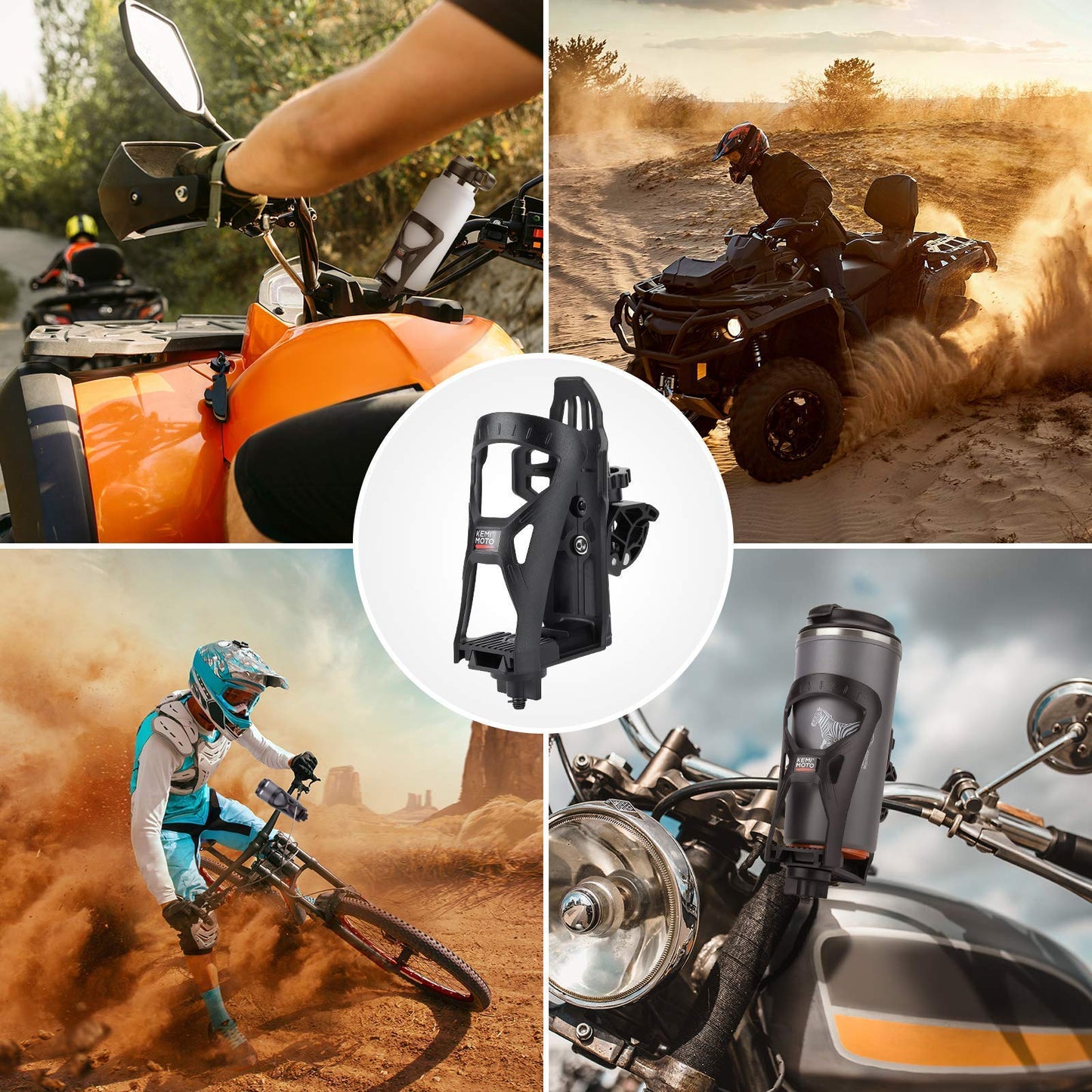 KEMIMOTO ATV Cup Holder, Upgraded Motorcycle Drink Holder Water Speaker Mount with 0.6”-1.56” Metal Clamp for All Terrain Vehicles Vehicle Bike Boat Stroller Walker Wheelchair Scooter Golf Cart