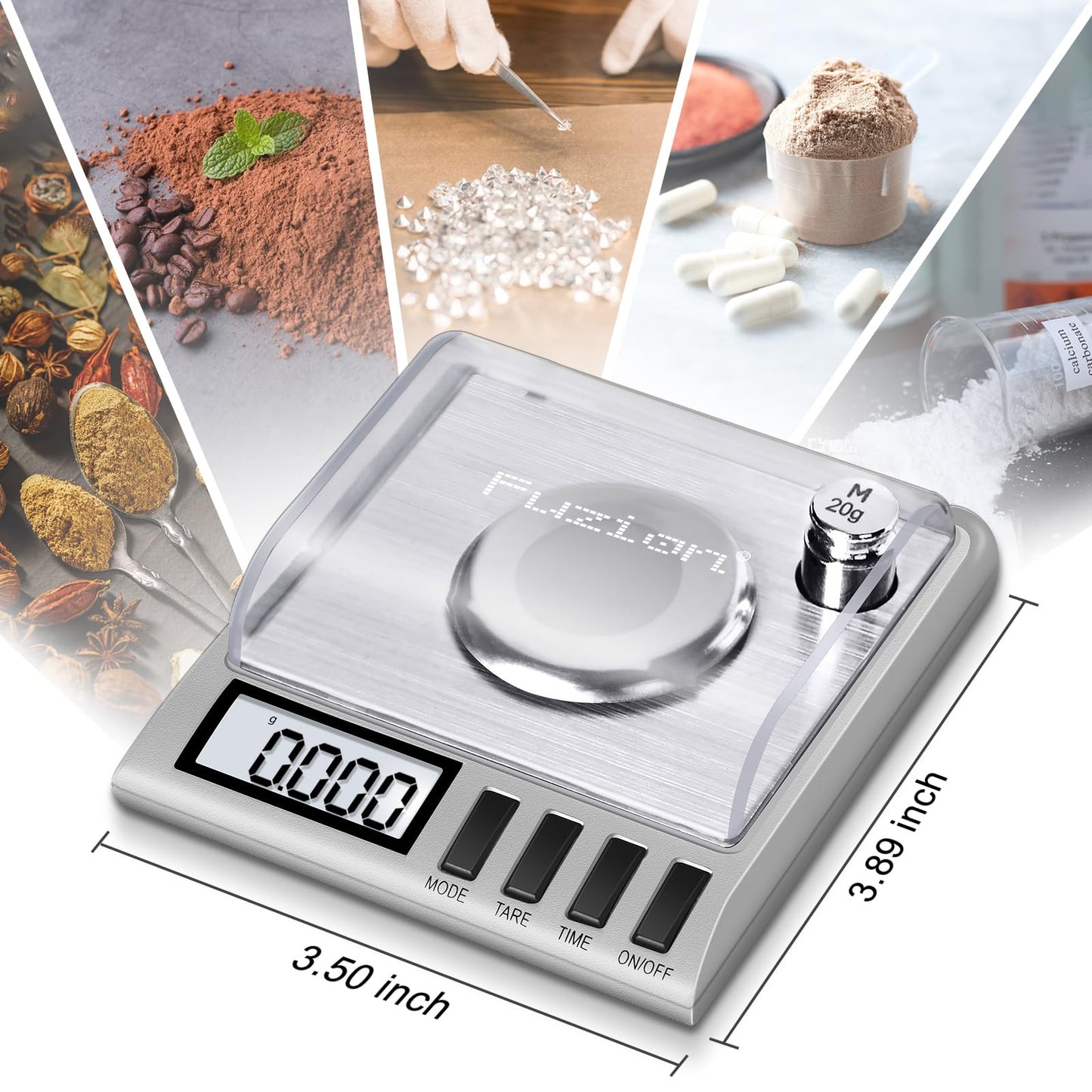 Fuzion Milligram Scale, 50g/0.001g Digital Milligram Scale with Calibration Weights, Jewelry and Gem Scale, Mg Scale for Powder Medicine, Reloading, Includes Scoop, Powder Pan and Tweezers