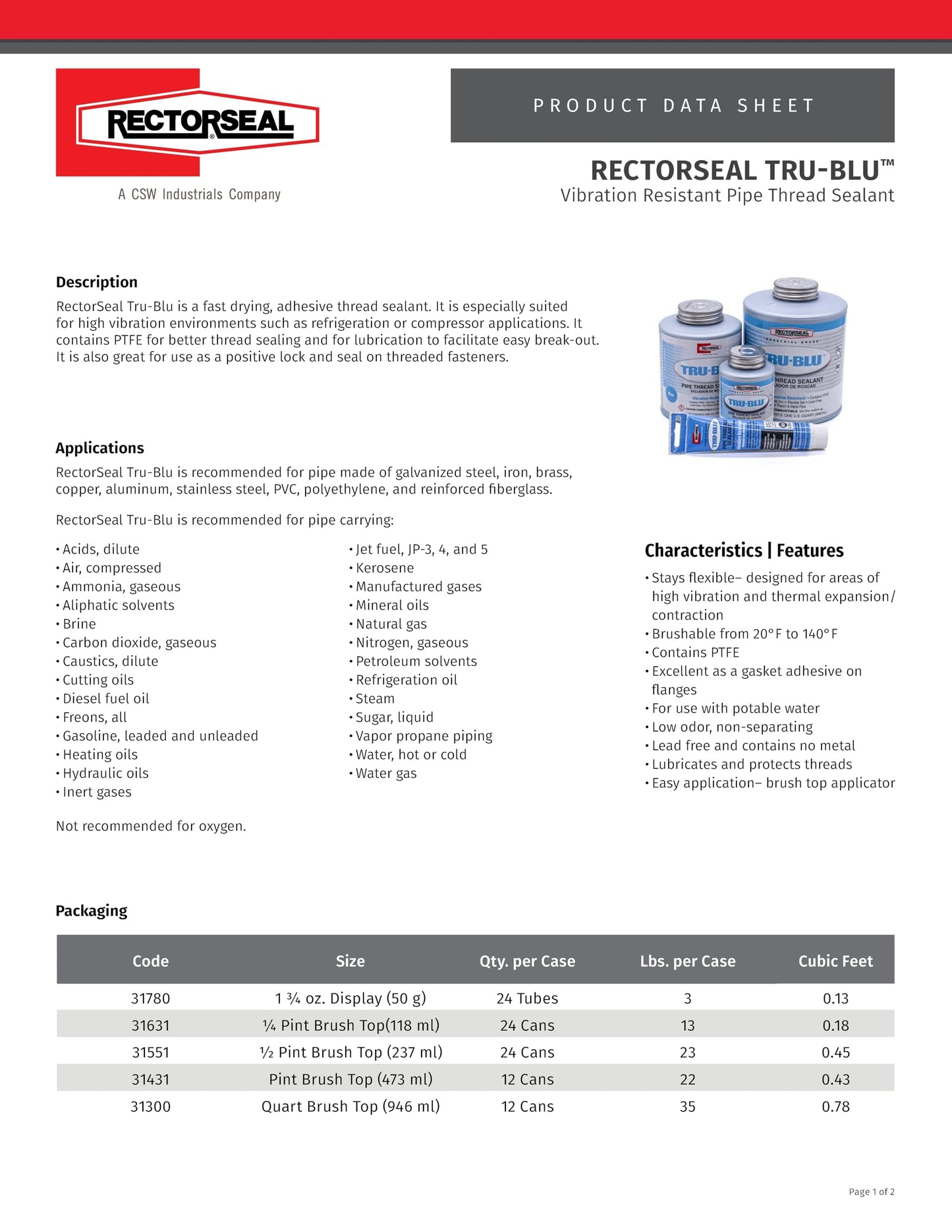 Rectorseal 31300 Quart Brush Top Tru-Blu Pipe Thread Sealant
