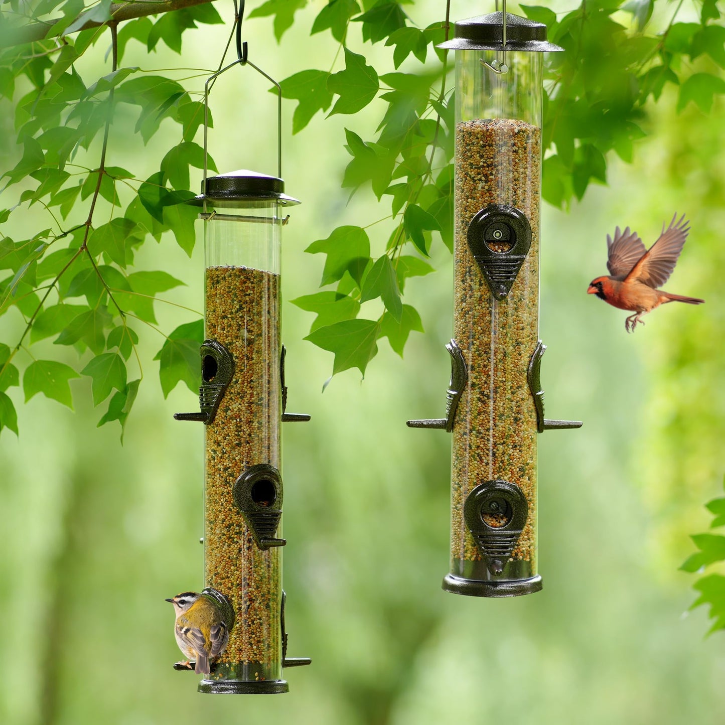 MIXXIDEA Metal Bird Feeder with 6 Feeding Ports, Bird Feeders for Outdoor Hanging, 16 inch Tube Bird Feeder with Steel Hanger & Hard Plastic, Attracting for Wild Birds (Coffee)
