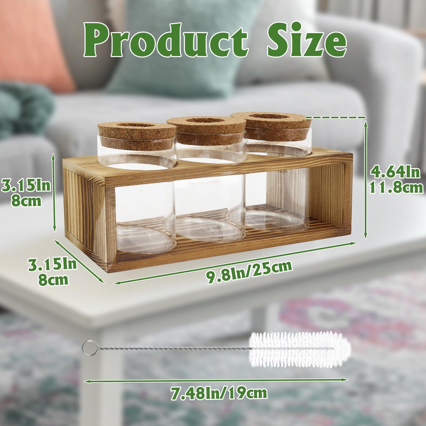Clear Plant Propagation Station with Retro Wooden Stand, Glass Plant Terrarium Decor with 3 Vase, Desktop Plant Stand for Hydroponic Home Office Garden Decor, Plant Lover Gifts (3 Vase)
