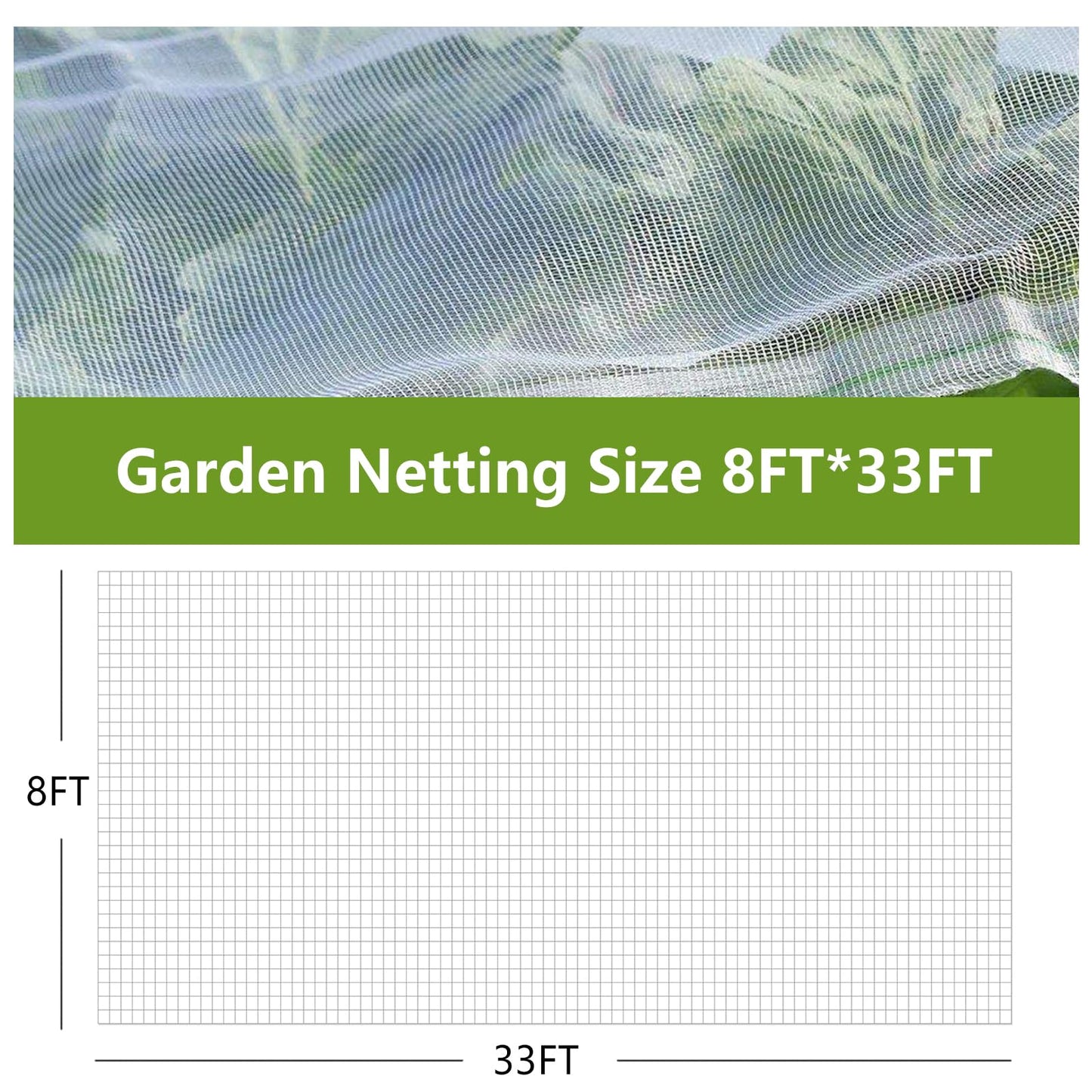 Garden Netting, 8FTx33FT Ultra Fine Mesh Protection Bird Net, Row Covers Greenhouse Plant Insect Barrier for Protect Vegetable Fruit Tree Flowers