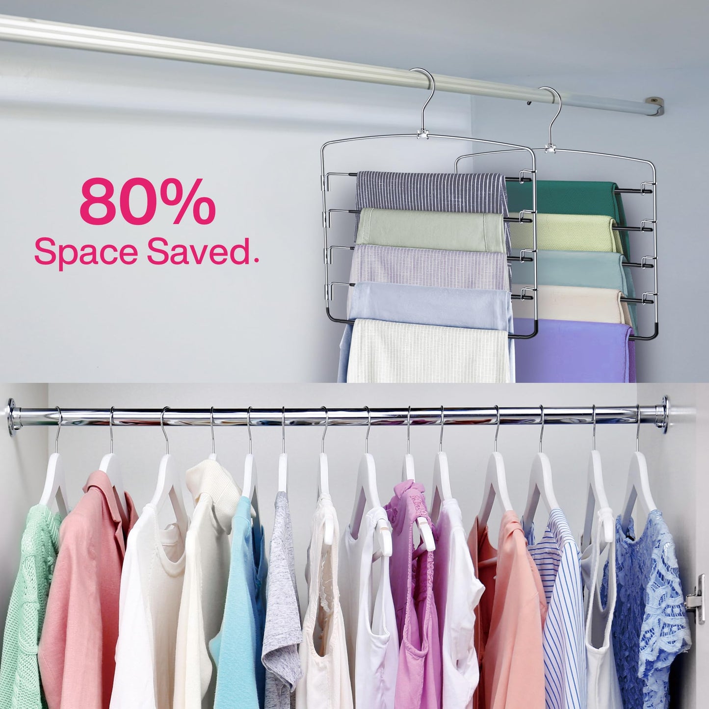3 Pack Pants Hangers Space Saving Non Slip Multiple Pants Hanger for Women with Swing Arm Closet Storage Organizer for Pants Jeans Trouser Leggings Scarf Tie