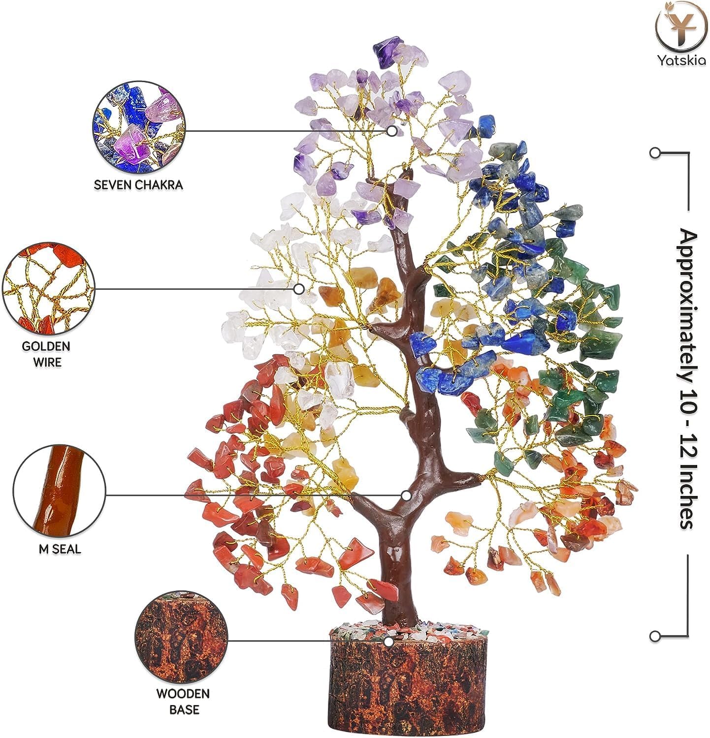 Yatskia 7 Chakra Tree - Crystal Tree of Life - Crystals and Healing Stones - Gifts for Women - Home Decor - Healing Crystals Room Decor - Housewarming Gifts - Spiritual Gift