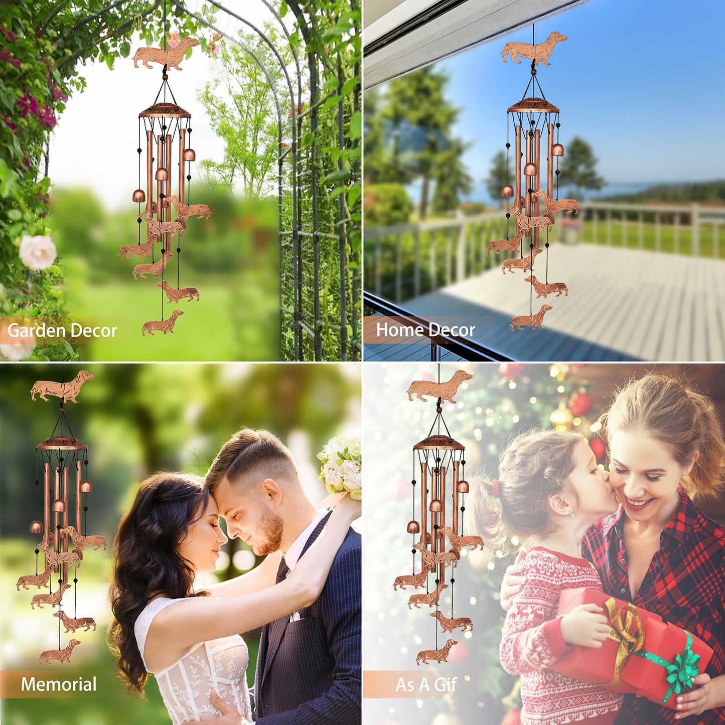 GDNSFIT Dachshund Dog Wind Chimes for Outside,Metal Windchimes,Dachshund Dog Gifts for Women/Men,Wind Chime Garden Decor Outdoor,Memorial/Housewarming/Birthday/Festival Gifts,Front Yard Decor