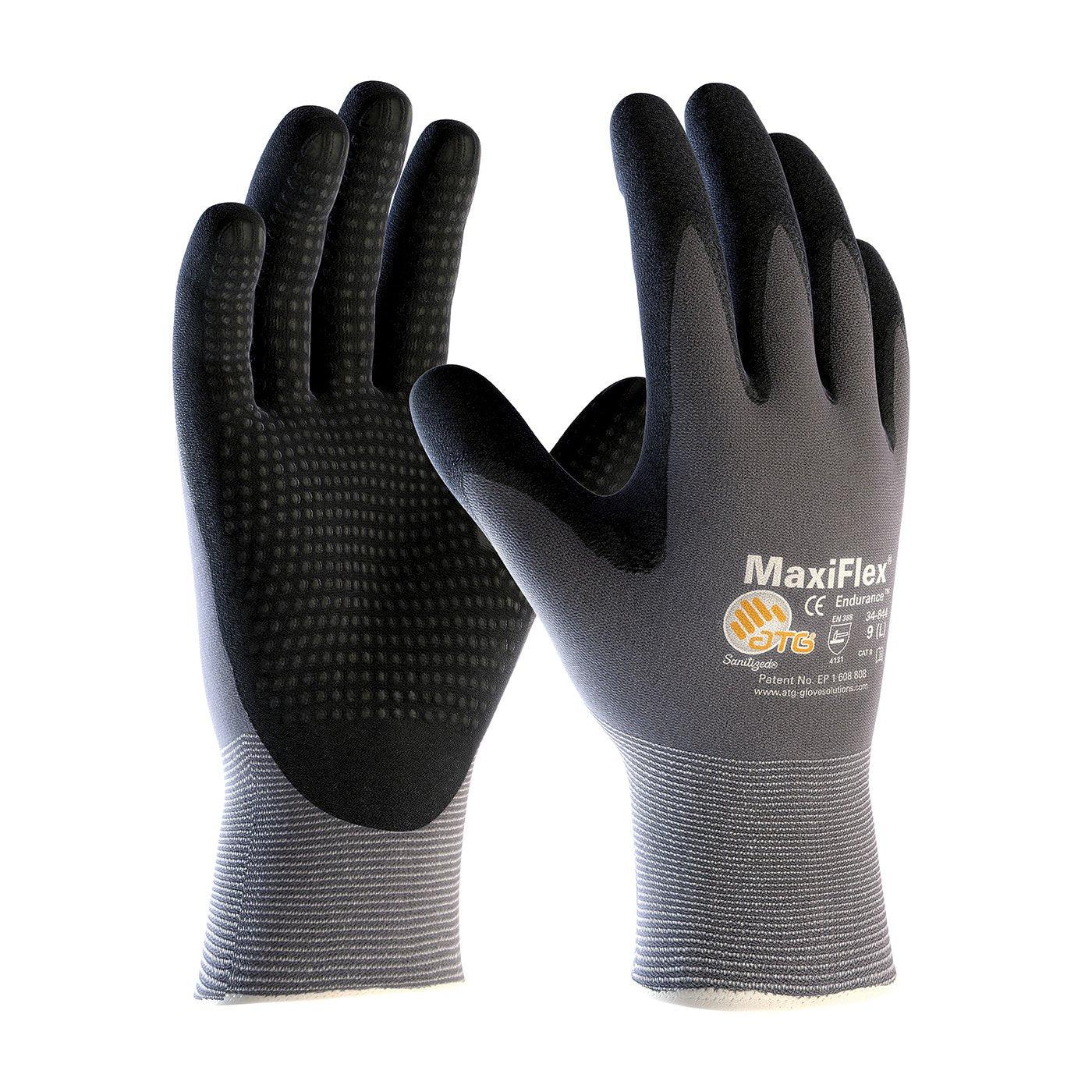 MaxiFlex Endurance 34-844 Seamless Knit Nylon Work Glove with Nitrile Coated Grip on Palm & Fingers (Pack of 3),Black and Gray