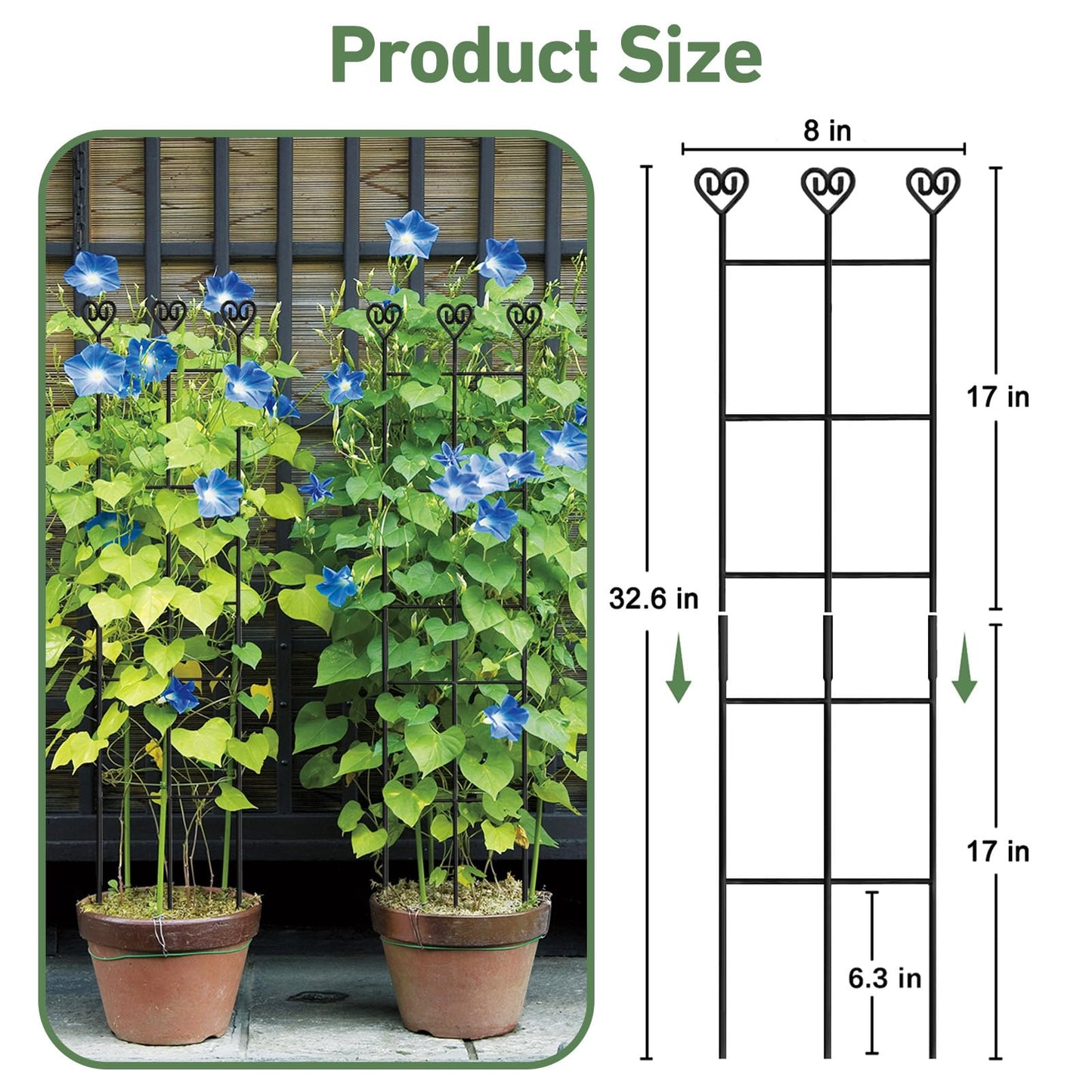 Xeeol 32in Large Garden Trellis for Potted Plants, Expandable Metal Indoor Plant Trellis for Climbing Plants, Tall Plant Supports for Ivy Pothos Hoya Monstera,2P