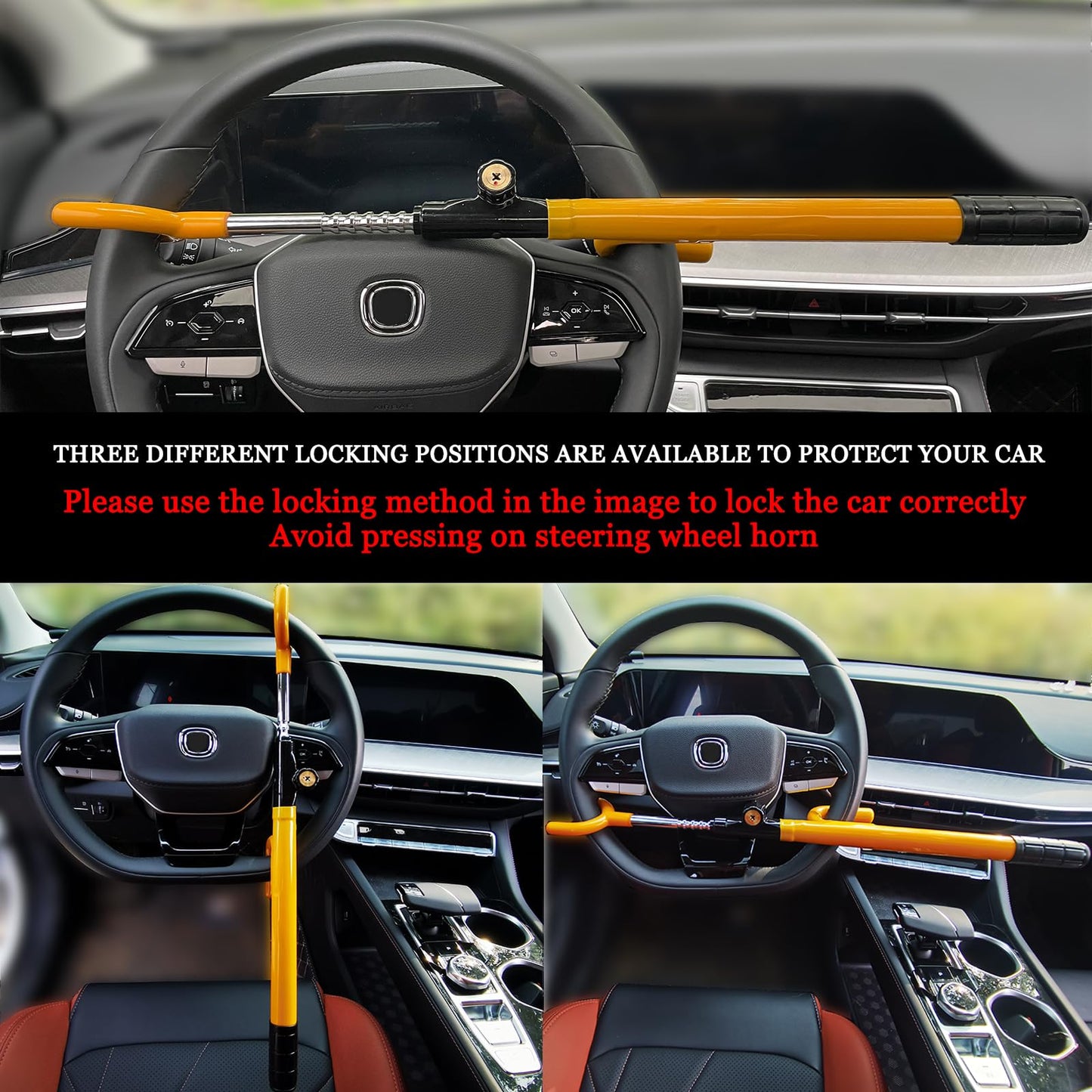 THASOK Car Steering Wheel Lock Anti-Theft Device, Upgraded Thicker Metal Pole High-Security Car Lock Universal, Adjustable The Club Steering Wheel Lock for Car/SUV/Truck/Van (Yellow)