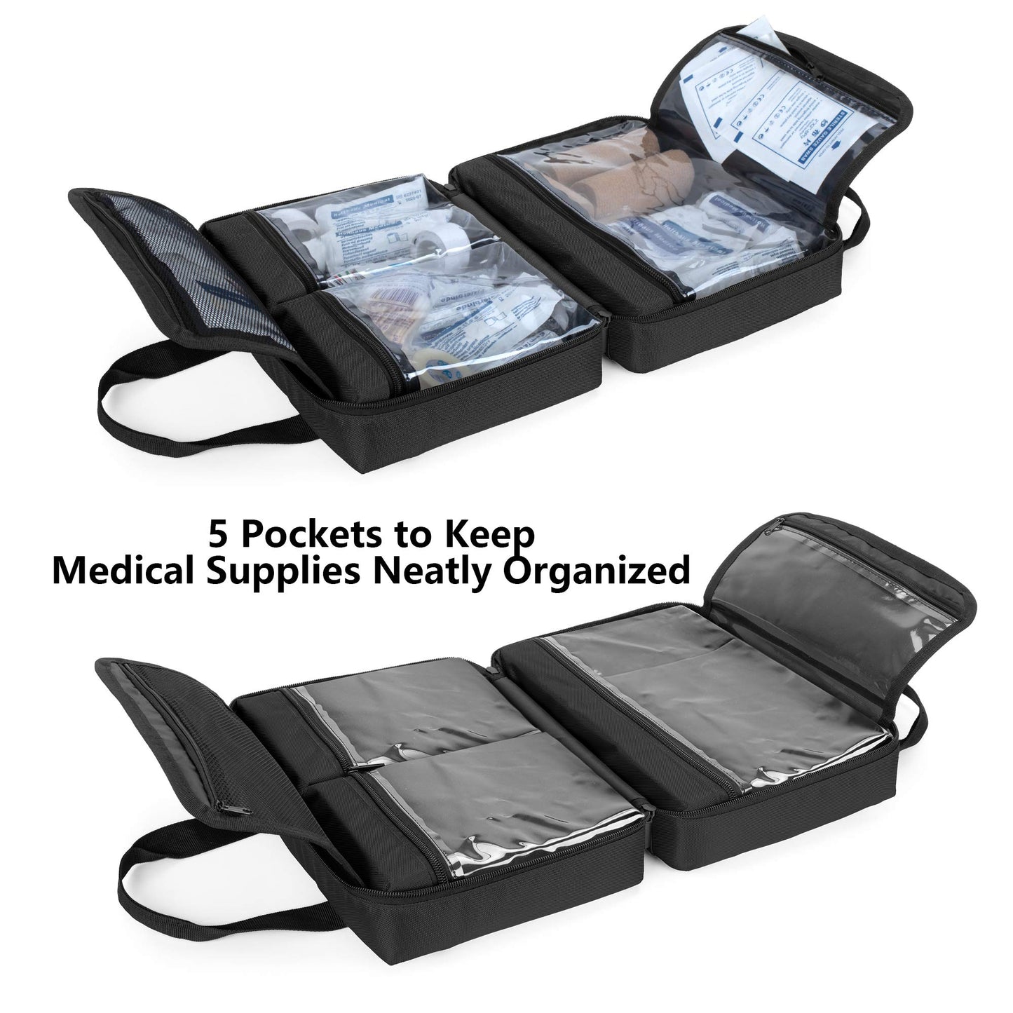 Trunab Small First Aid Kit Bag Empty Portable Emergency Kits Trauma Bag, Ideal for Car, Home, Camping and Hiking, Black, Bag Only