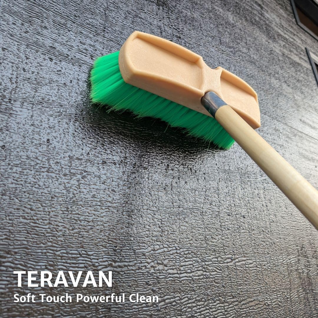 Teravan Green Flow Through Brush Head, 10-Inch Extra Soft Bristle Brush for Gentle Car Wash, RV, Boat, Window & Floor Cleaning, Compatible with Pole Handle