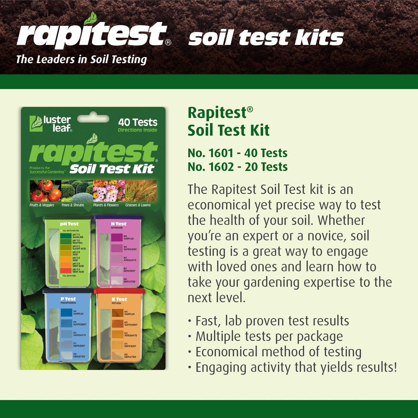 Luster Leaf 1601 Rapitest Soil Test Kit, 40 Tests
