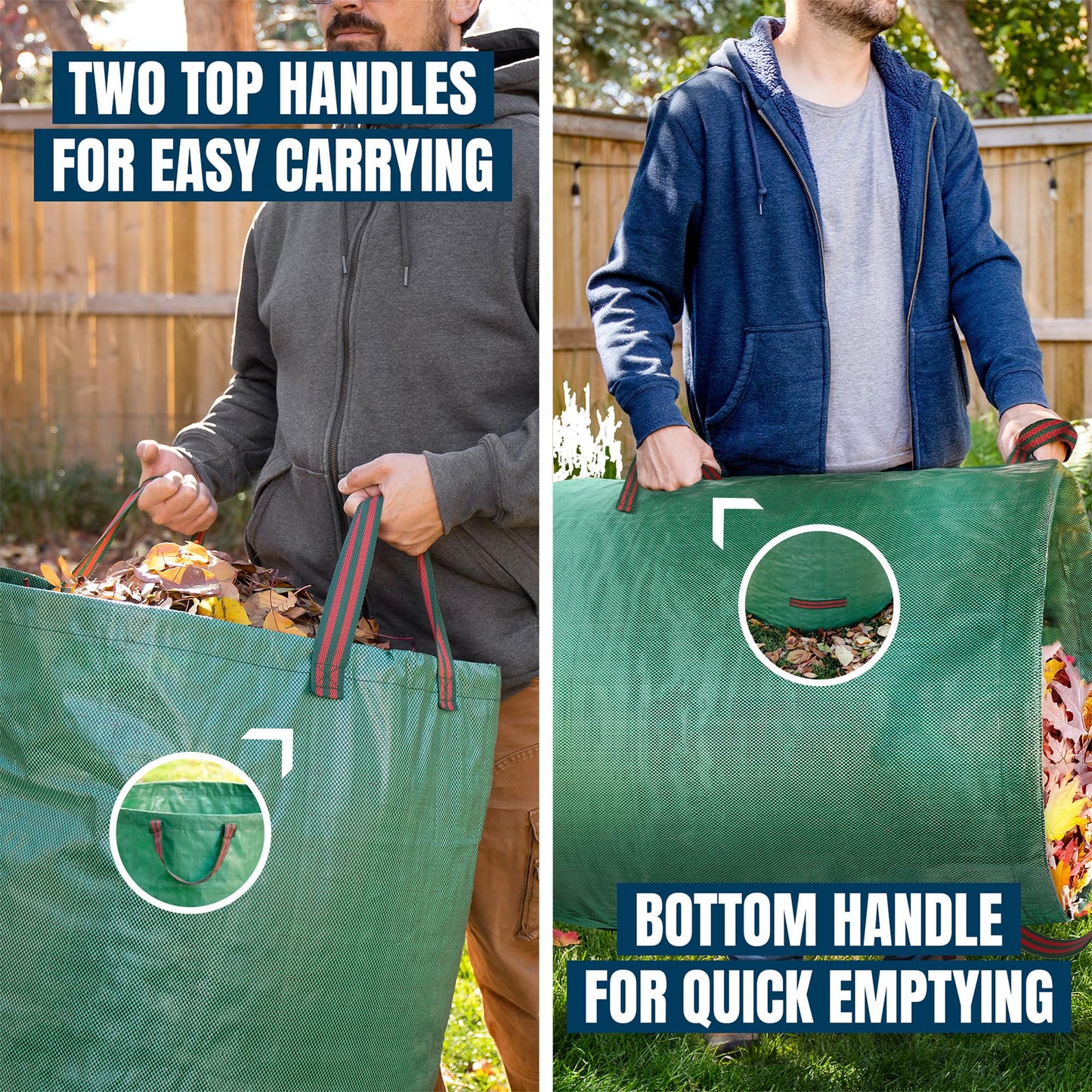 MEKKAPRO Big Gulp Lawn Bags, 3-Pack 72 gallons Leaf Bags with Reinforced Handles, Reusable Yard Waste Bags, Garden Waste Bag, Garden Bags for Debris, Lawn and Leaf Bags, Yard Bags, Leaf Collector