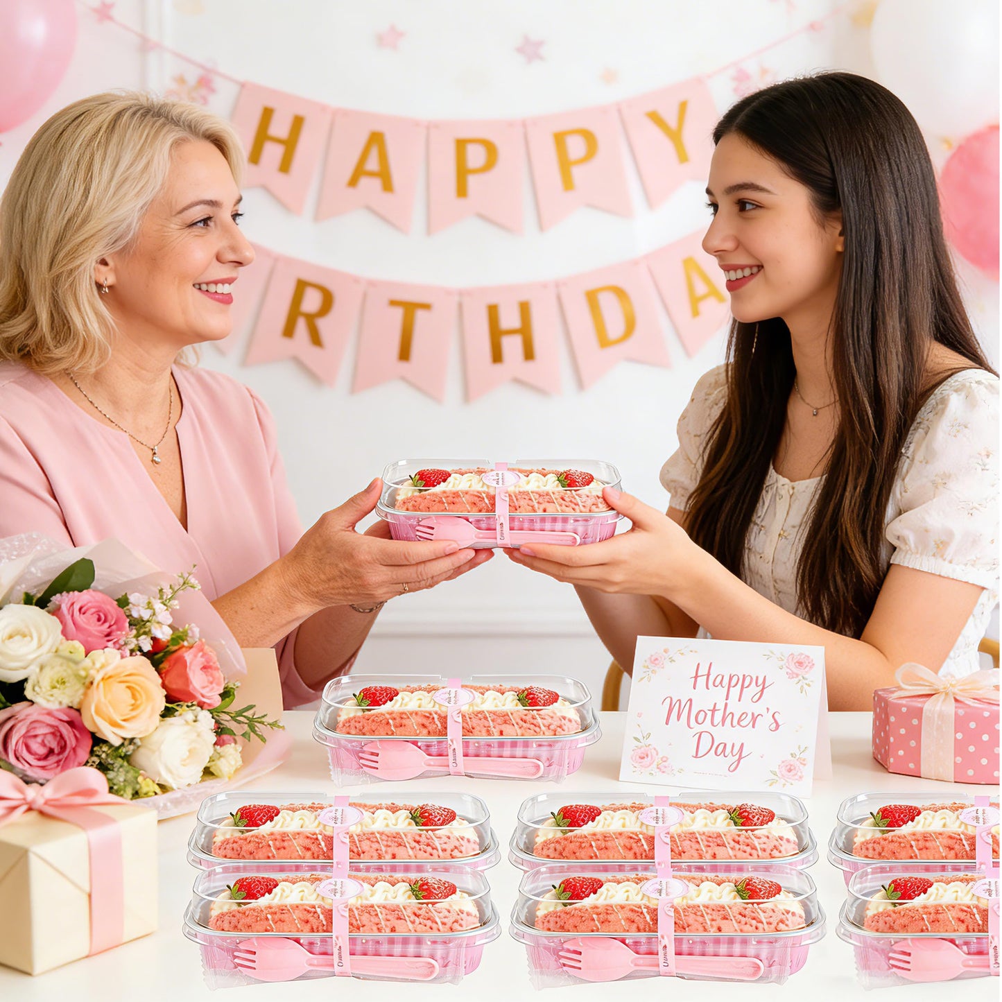 NPLUX 50 Pack Mini Cake Pans with Lids and Spoons Rectangular Aluminum Foil Baking Pans Mini Cheesecake Containers Mothers Day Gifts Party Favors(6.8oz)