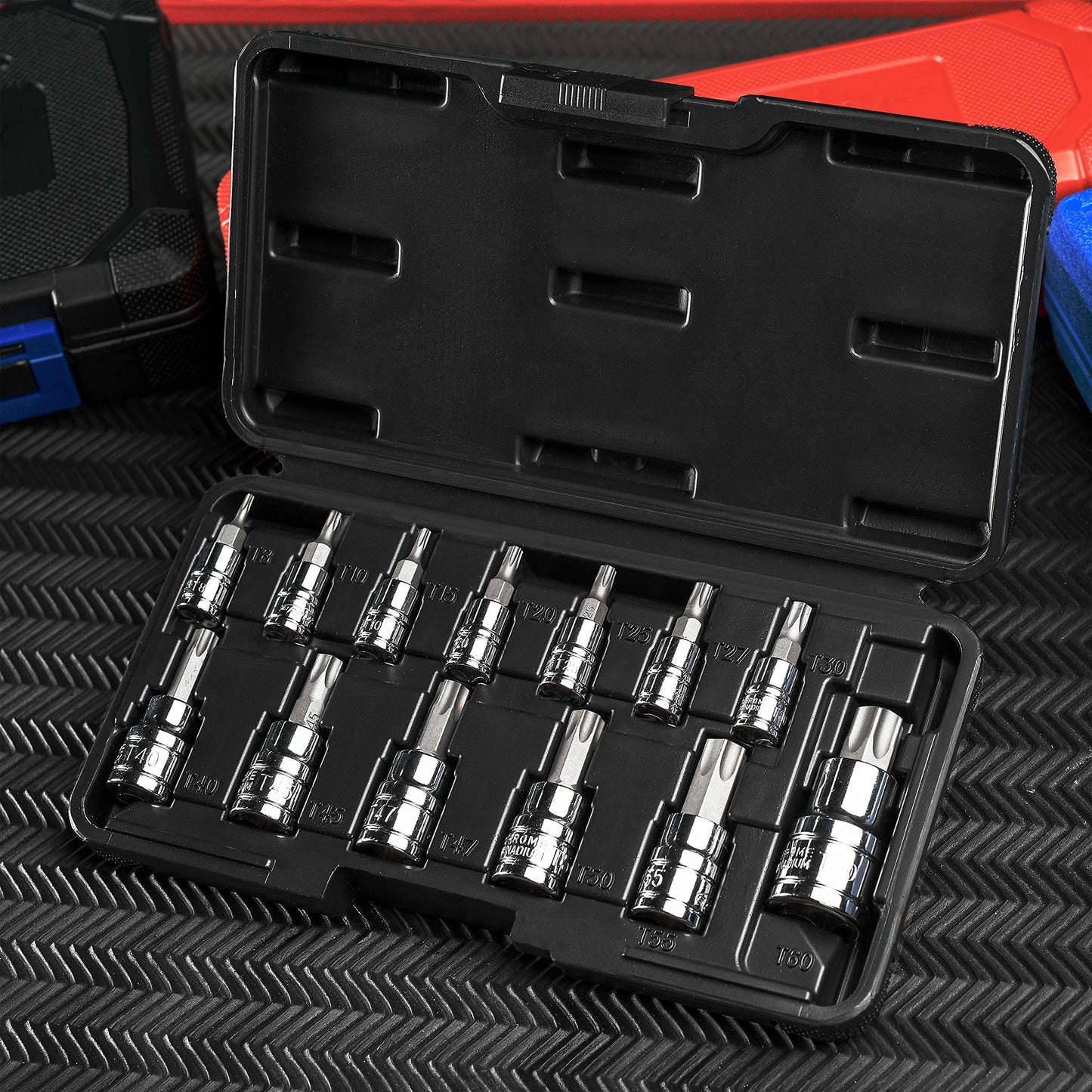 EPAuto Torx Bit Socket Set T8-T60-13PC, Cr-V Star Socket Kit with Case