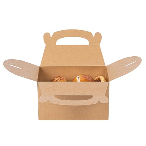 Restaurantware Kraft Gable Boxes 25 Count 6 x 3.5 x 3.5 Inches Paper Gift Boxes Greaseproof With Handles Recyclable Favor Boxes For Birthdays Weddings Baby Showers Brown