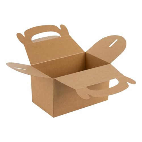 Restaurantware Kraft Gable Boxes 25 Count 6 x 3.5 x 3.5 Inches Paper Gift Boxes Greaseproof With Handles Recyclable Favor Boxes For Birthdays Weddings Baby Showers Brown