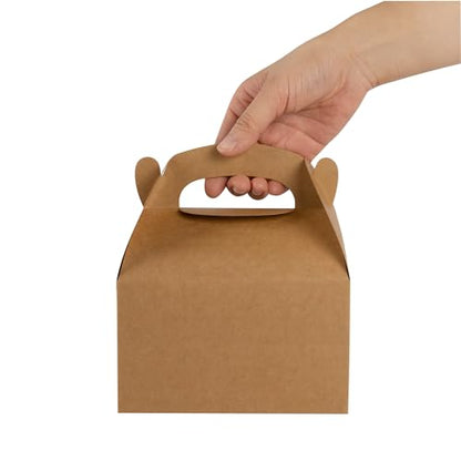 Restaurantware Kraft Gable Boxes 25 Count 6 x 3.5 x 3.5 Inches Paper Gift Boxes Greaseproof With Handles Recyclable Favor Boxes For Birthdays Weddings Baby Showers Brown