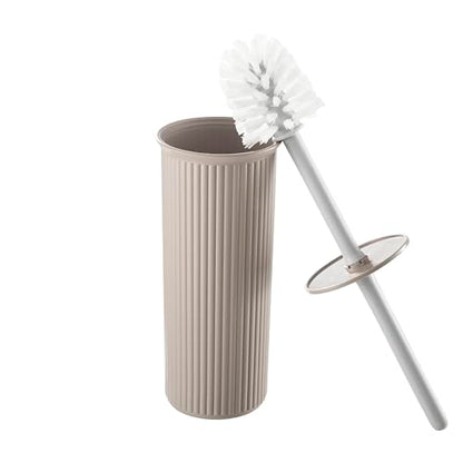 Superio Ribbed Collection - Decorative Plastic Toilet Bowl Brush and Holder Set, Taupe (1 Pack) Cleaner Scrubber for Bathroom