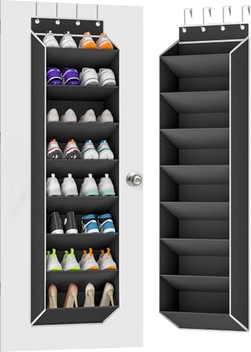 Over The Door Shoe Organizer Storage Fit 16-24 Pairs Hanging Shoe Rack Organiser for Closet Door, Deep Pocket Shoe Holder for Sneakers,Boots Storage(1 Pack Black)