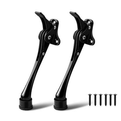 Door Stops, 6 Inch Kickdown Door Stopper with Non-Slip Rubber Tip, One Touch Heavy Duty Bottom Holder, Adjustable Metal Door Stop, 2 Pack, Black