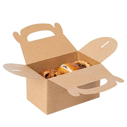 Restaurantware Kraft Gable Boxes 25 Count 6 x 3.5 x 3.5 Inches Paper Gift Boxes Greaseproof With Handles Recyclable Favor Boxes For Birthdays Weddings Baby Showers Brown