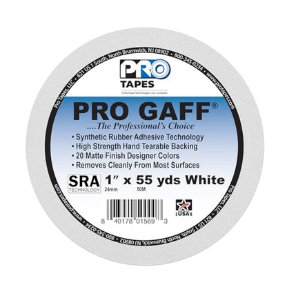 ProTapes 1" Width Pro Gaff Premium Matte Cloth Gaffer's Tape with Rubber Adhesive, 11 Mils Thick, 55 Yds Length, White (Pack of 1)