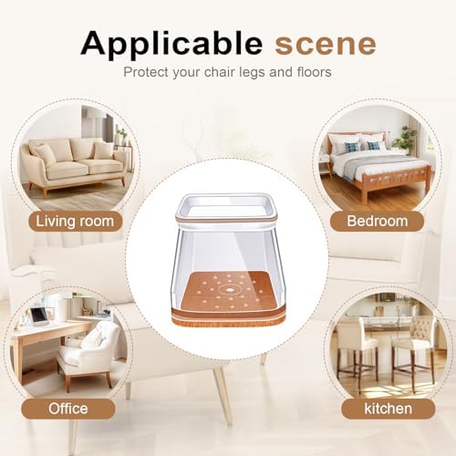 Chair Leg Floor Protectors Square for Hardwood Floors Silicone Covers to Protect Wood Tile Floors Scratches Felt Pads Furniture Leg Caps Reduce Noise Clear - 32 Pcs (Fit:1-1/16" to 1-1/2")
