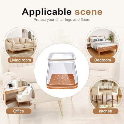 Chair Leg Floor Protectors Square for Hardwood Floors Silicone Covers to Protect Wood Tile Floors Scratches Felt Pads Furniture Leg Caps Reduce Noise Clear - 32 Pcs (Fit:1-1/16" to 1-1/2")