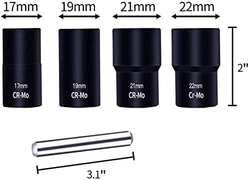 5 Pieces Twist Socket Set, Lug Nut Remover Extractor Tool,Metric Bolt and Lug Nut Extractor Socket Tools - 17MM,19MM, 21MM, 22MM,Red