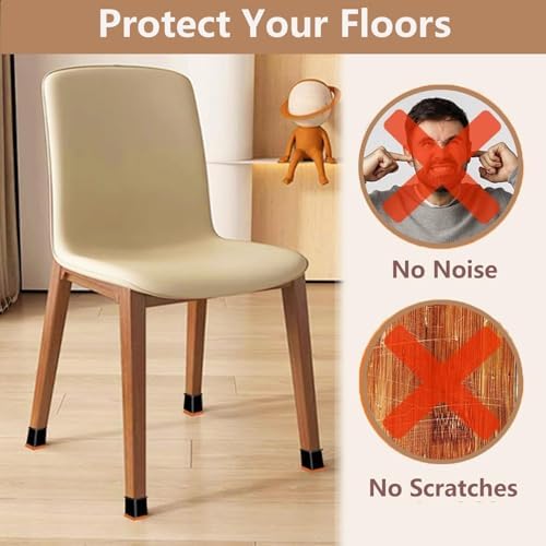Chair Leg Floor Protectors Square for Hardwood Floors Silicone Covers to Protect Wood Tile Floors Scratches Felt Pads Furniture Leg Caps Reduce Noise Clear - 32 Pcs (Fit:1-1/16" to 1-1/2")