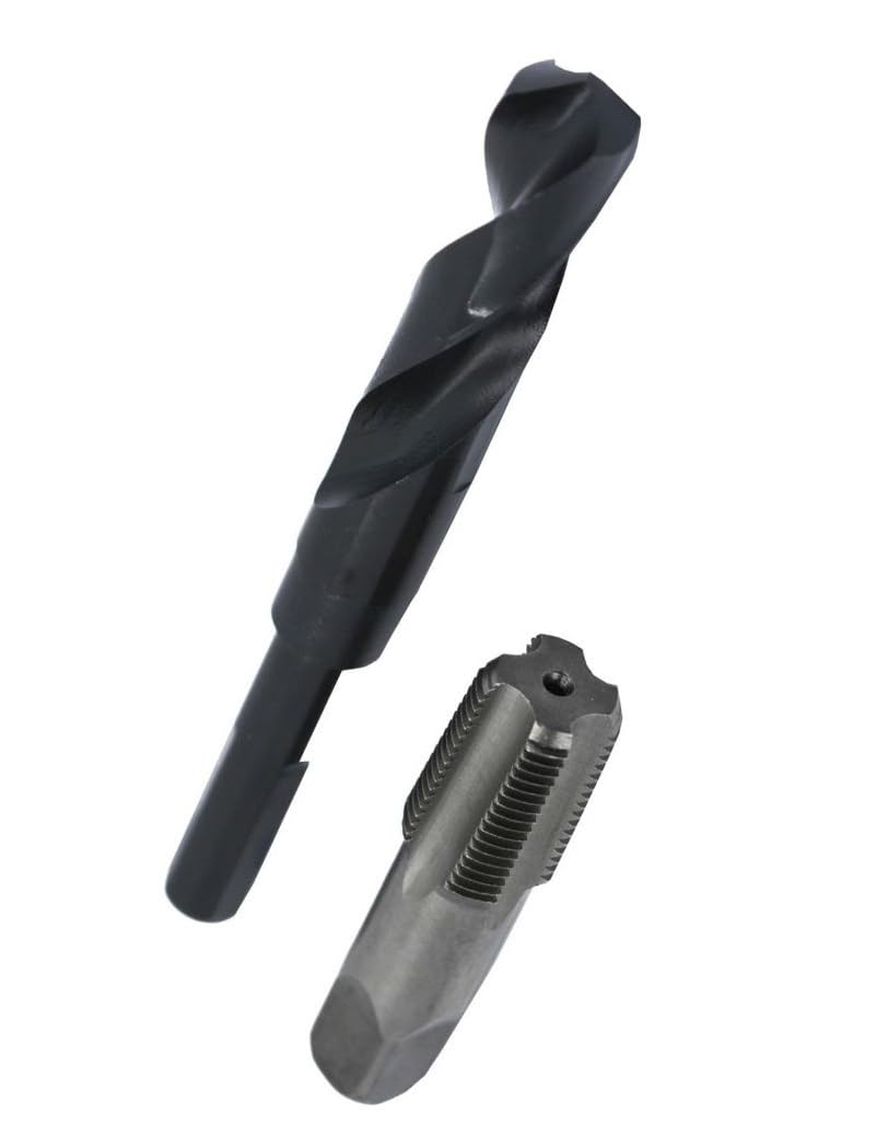 Drill America POU Series 1/2" NPT Tap and Drill Set, 1/2" Carbon Steel NPT Tap and 23/32" HSS Drill Bit w/ 1/2" Shank in Plastic Case