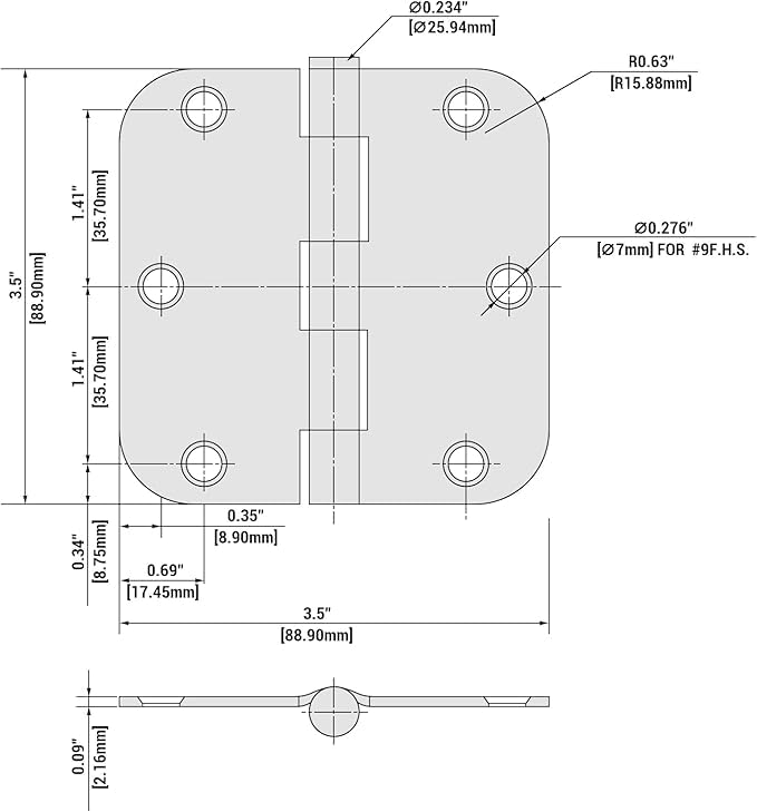 Goldenwarm 6 Pack Black Door Hinge 3.5 inch Matte Black Door Hinges Interior Door Hardware Iron Hinges 3.5'' x 3.5'' Bi-Fold Butt Hinges, 5/8 inch Radius Corners