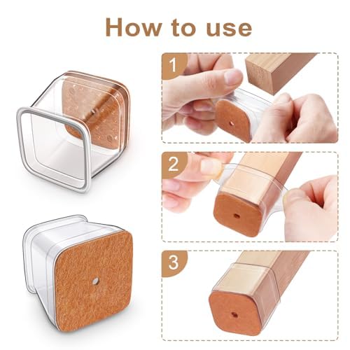 Chair Leg Floor Protectors Square for Hardwood Floors Silicone Covers to Protect Wood Tile Floors Scratches Felt Pads Furniture Leg Caps Reduce Noise Clear - 32 Pcs (Fit:1-1/16" to 1-1/2")