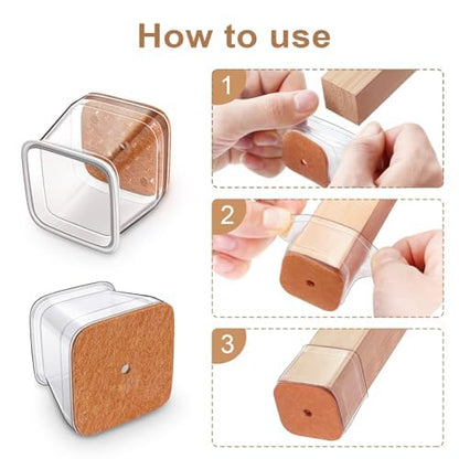Chair Leg Floor Protectors Square for Hardwood Floors Silicone Covers to Protect Wood Tile Floors Scratches Felt Pads Furniture Leg Caps Reduce Noise Clear - 32 Pcs (Fit:1-1/16" to 1-1/2")