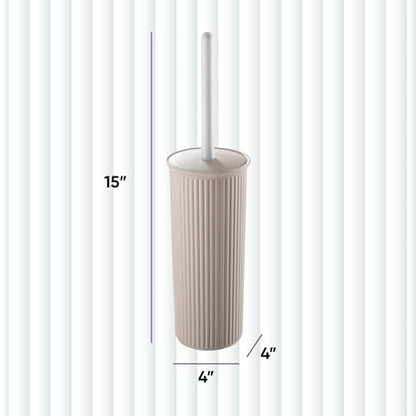 Superio Ribbed Collection - Decorative Plastic Toilet Bowl Brush and Holder Set, Taupe (1 Pack) Cleaner Scrubber for Bathroom