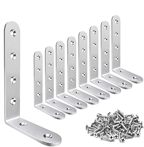 Corner Braces 3 x 5 inch, Right Angle Bracket 304 Stainless Steel with Screws, L Shaped Brackets for Shelves Furniture, 8 Pcs