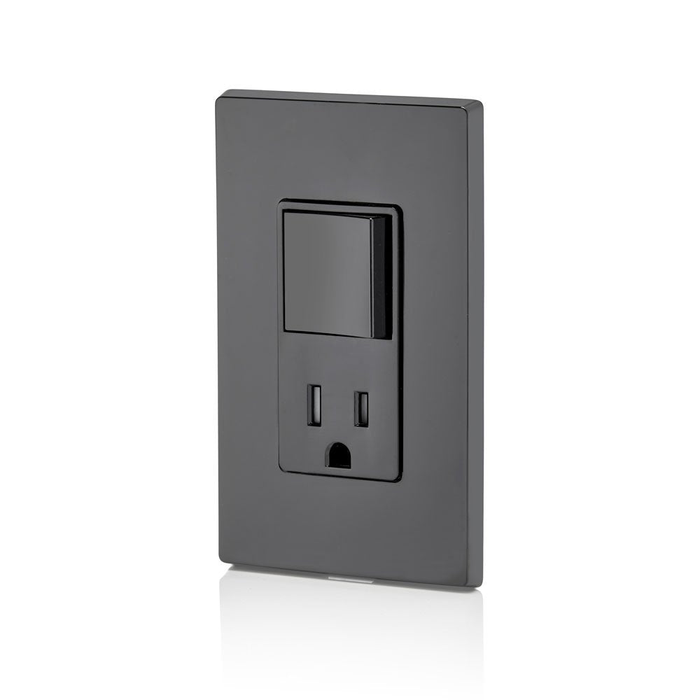 Leviton Tamper-Resistant Rocker NEMA Combination Decora Switch and Receptacle, T5625-E, Black