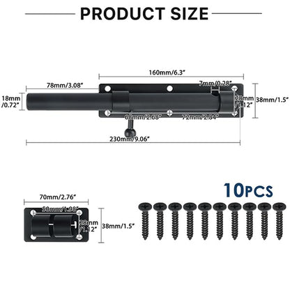 SAYAYO Sliding Bolt Gate Latch, 9 Inch Door Lock Latch Heavy Duty, Black Slide Bolt Latch with Padlock Hole，Stainless Steel Barrel Bolt Latch for Shed Lock Wooden Garden Gates