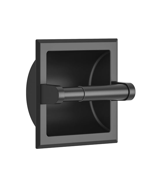 FORIOUS Matte Black Toilet Paper Holder, Bathroom Wall Mount Recessed Toilet Paper Holder Black - Rear Mounting Bracket Included, Toilet Paper roll Holder