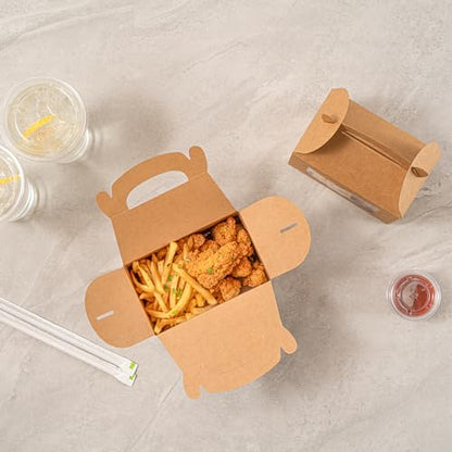 Restaurantware Gable Gift Boxes Pack of 25 Greaseproof Paper Treat Boxes 6 x 3.5 x 3.5 Inches With Window, Disposable Design Kraft Containers for Weddings or Birthdays